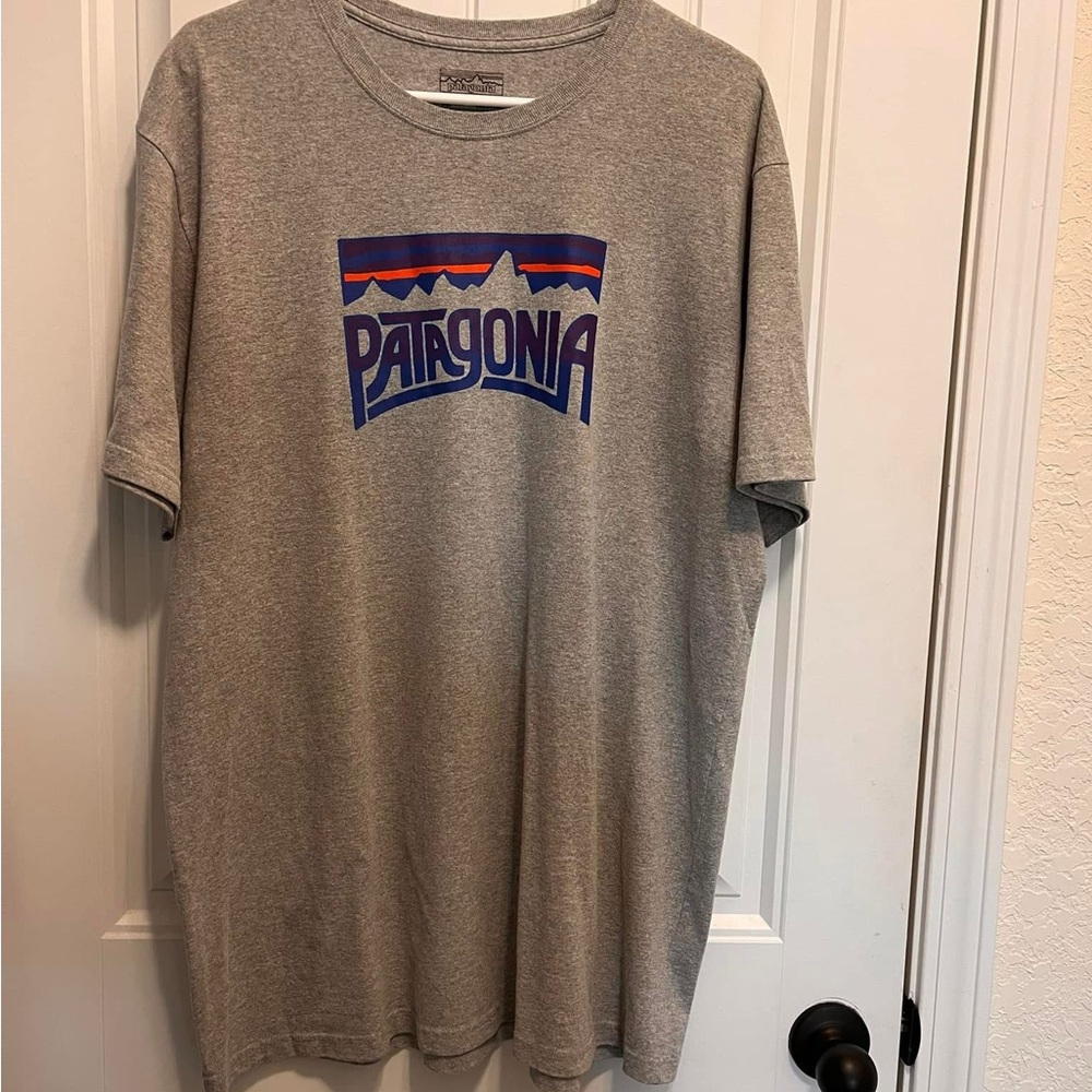 Patagonia Gray Short Sleeve Tee with Graphic Design
